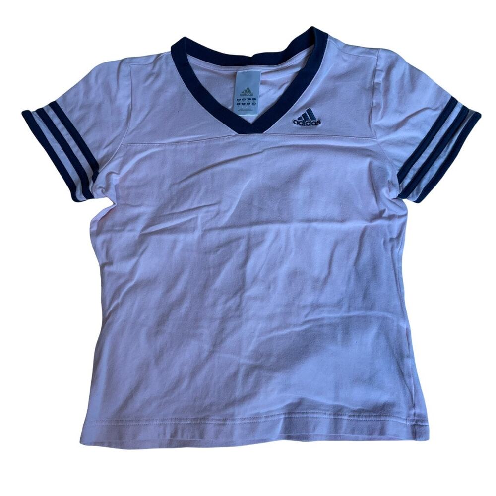 Adidas Kids Pink V Neck T Shirt Short Sleeve Athletic‎ Sportswear Size S